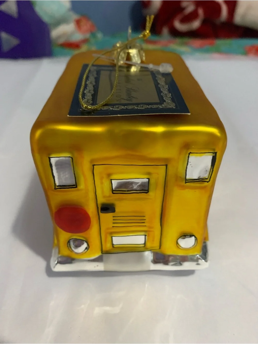Vintage 2007 Robert Stanley Yellow School Bus Hand Blown Glass Ornament